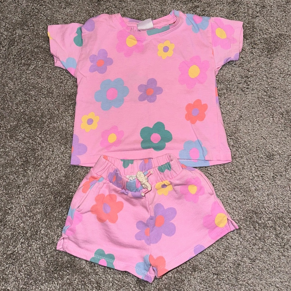 Zara floral print shirt set kids baby pink floral
